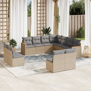 11-piece Lounge Set with Cushions poly rattan mixed beige