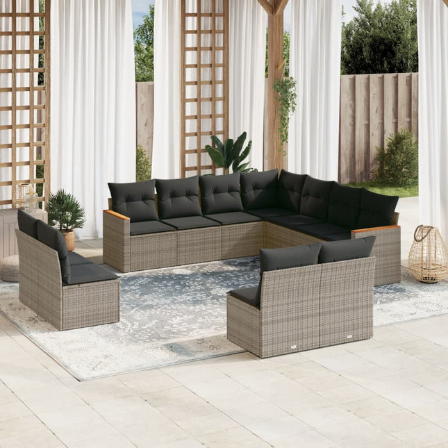 11-Delige Loungeset Met Kussens Poly Rattan Grijs