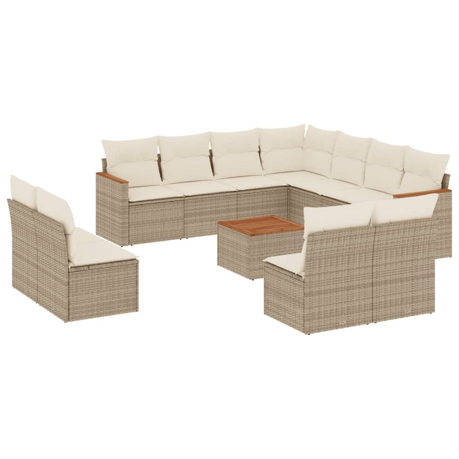 12-Delige Loungeset Met Kussens Poly Rattan Beige