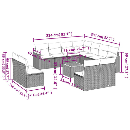 12-Delige Loungeset Met Kussens Poly Rattan Gemengd Beige