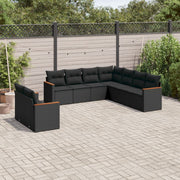 9-piece Lounge Set with cushions poly rattan black