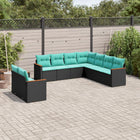 9-piece garden sofa set with cushions in black poly rattan