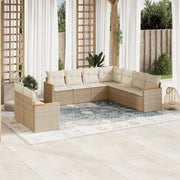 9-piece Lounge Set with Cushions Poly Rattan Beige