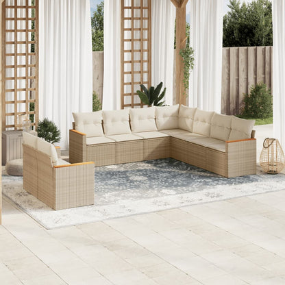 9-Delige Loungeset Met Kussens Poly Rattan Beige