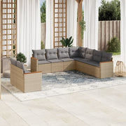 9-piece Lounge Set with cushions poly rattan mixed beige