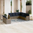 9-piece garden sofa set with cushions, grey poly rattan