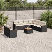 10-piece Loungeset with Cushions Poly Rattan Black
