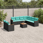 10-piece garden lounge set with cushions black poly rattan