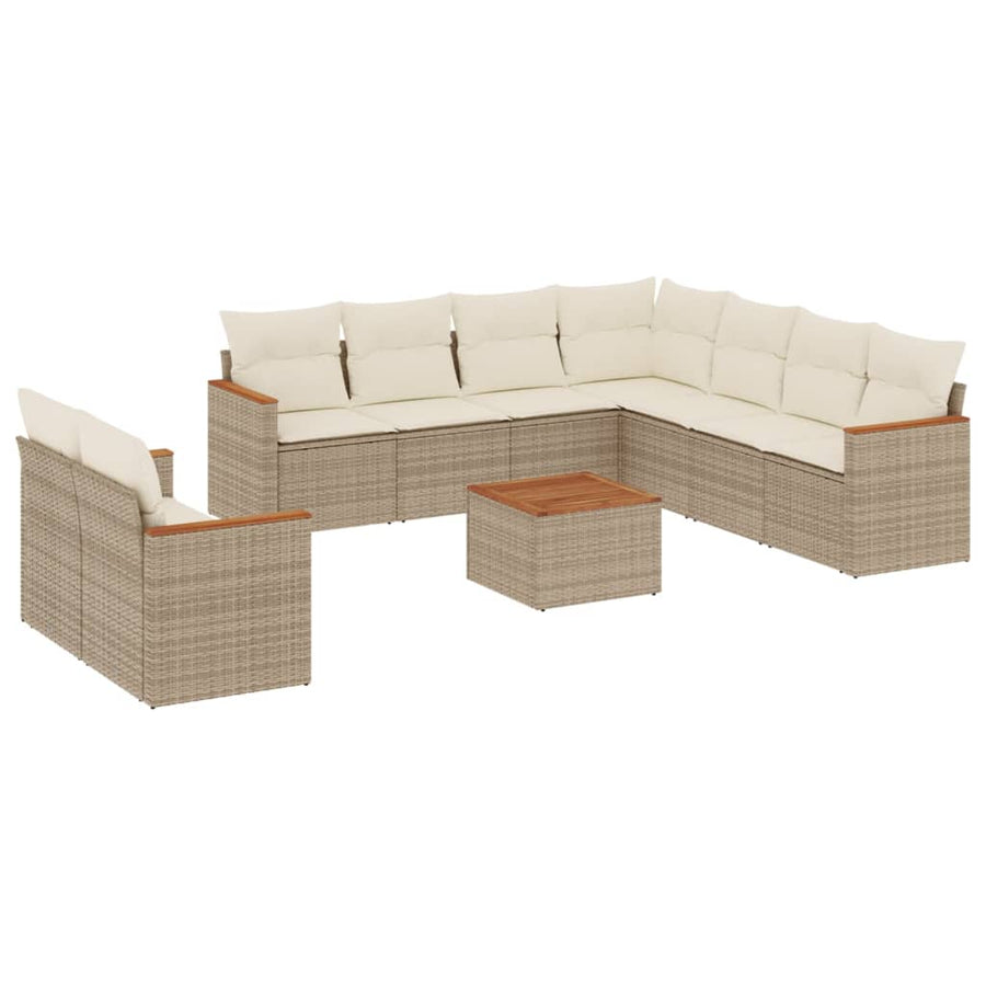10-Delige Loungeset Met Kussens Poly Rattan Beige