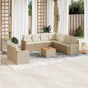 10-piece Lounge Set with Cushions Poly Rattan Beige