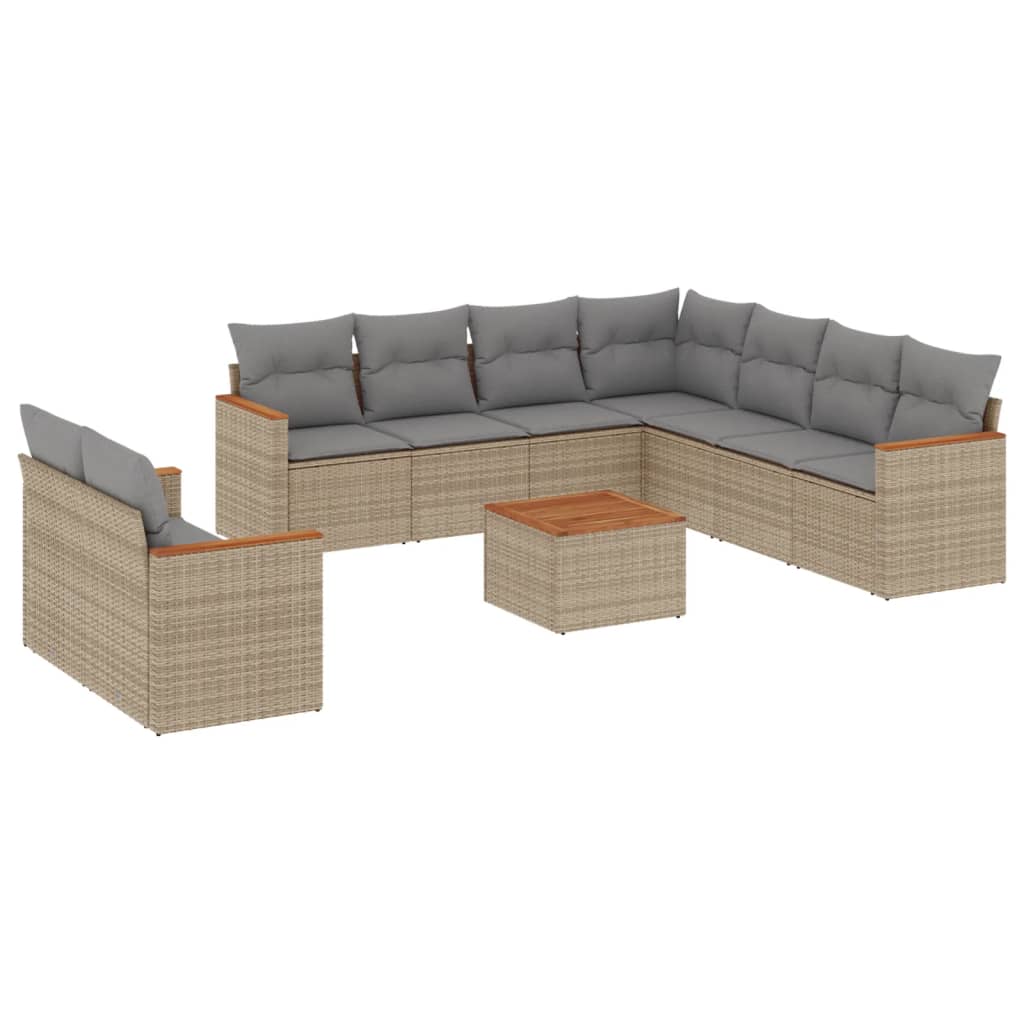 10-Delige Loungeset Met Kussens Poly Rattan Gemengd Beige