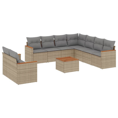 10-Delige Loungeset Met Kussens Poly Rattan Gemengd Beige