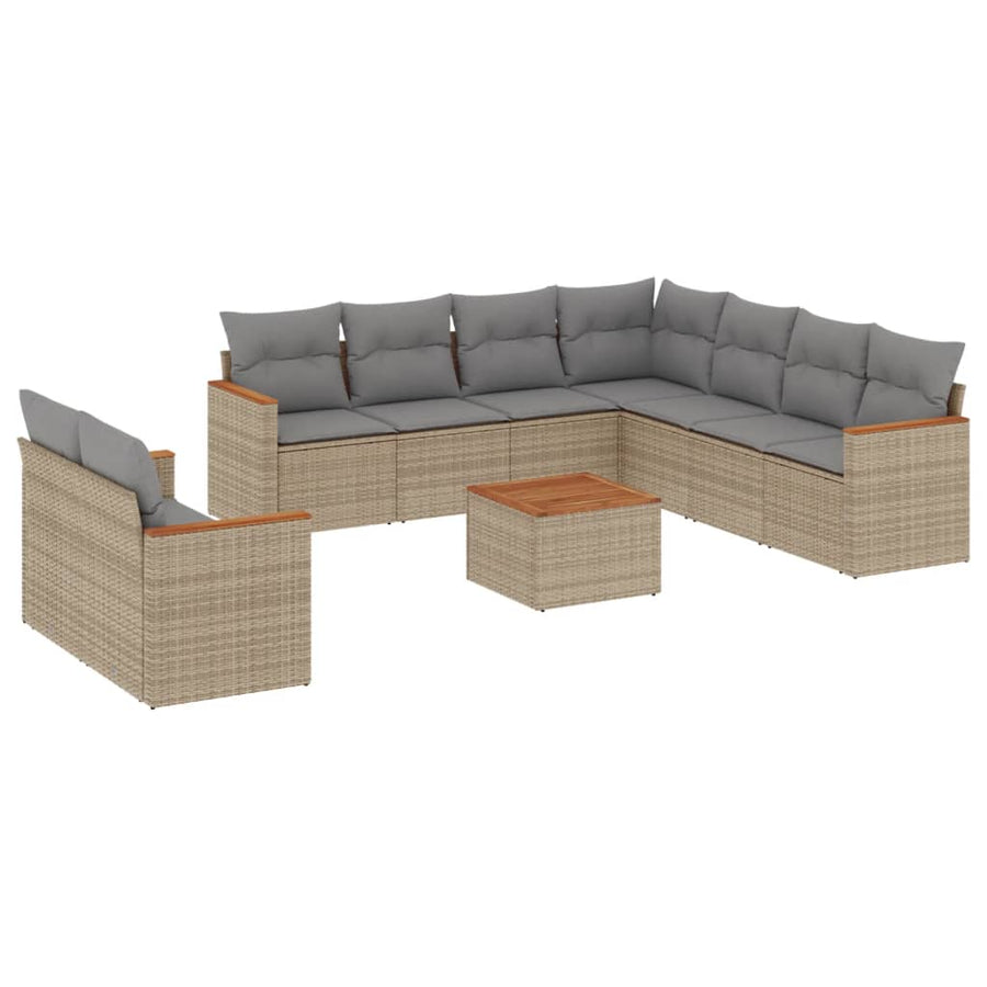 10-Delige Loungeset Met Kussens Poly Rattan Gemengd Beige