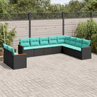 10-piece garden lounge set with cushions black poly rattan