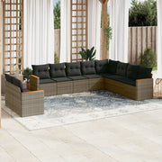 10-piece Lounge Set with Cushions Poly Rattan Grey