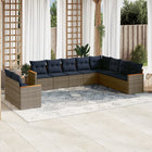 10-piece garden lounge set with cushions, grey poly rattan