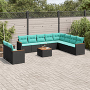 Tuinbankset 11-delig polyrotan acaciahout zwart