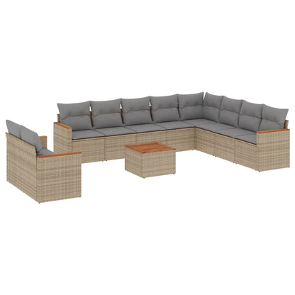 11-Delige Loungeset Met Kussens Poly Rattan Gemengd Beige
