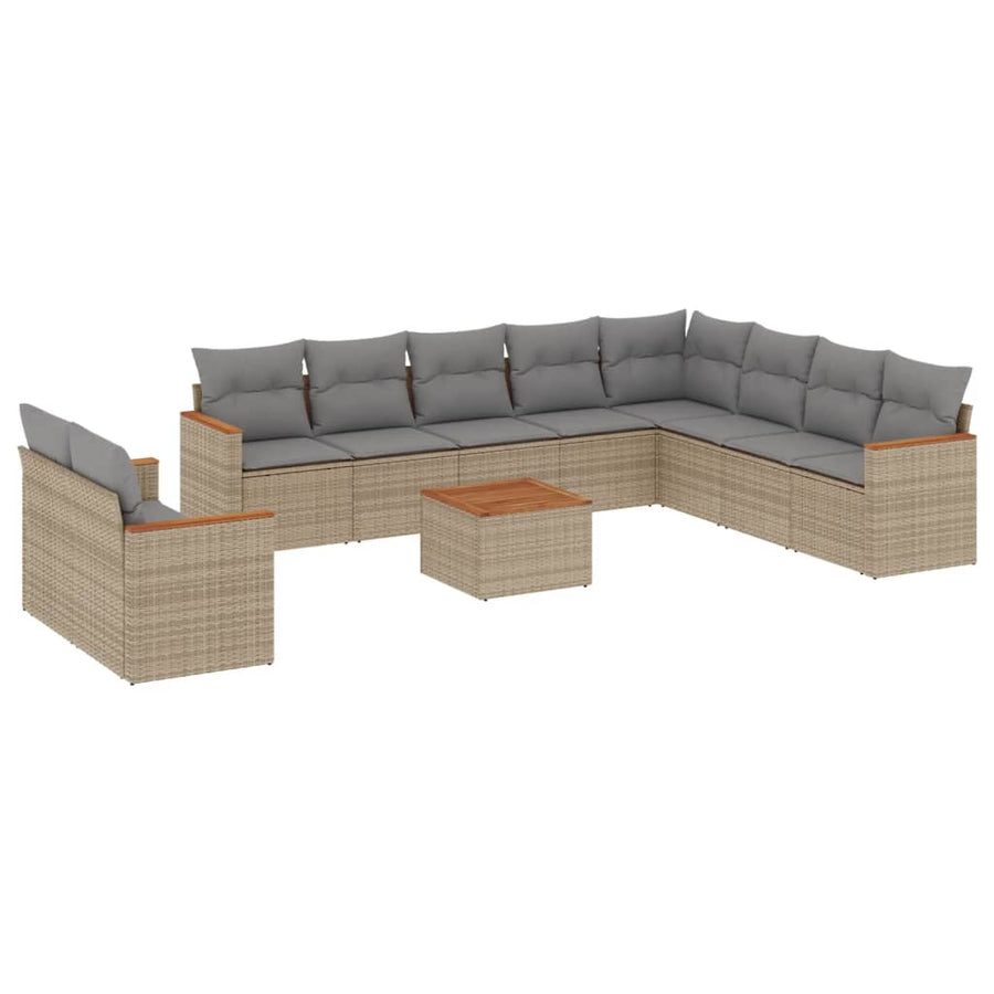 11-Delige Loungeset Met Kussens Poly Rattan Gemengd Beige