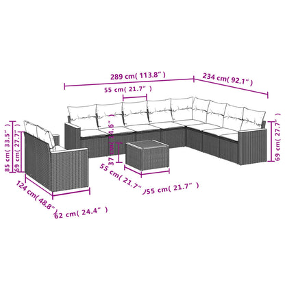 11-Delige Loungeset Met Kussens Poly Rattan Gemengd Beige