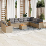 Loungeset 11-delig poly rattan gemengd beige