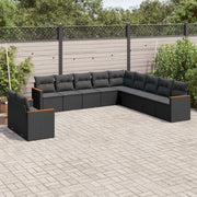 11-piece Lounge Set with Cushions Poly Rattan Black