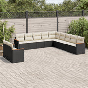 11-piece Loungeset with cushions poly rattan black