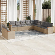 11-piece Lounge Set with Cushions poly rattan mixed beige