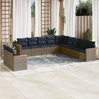 11-piece garden lounge set with cushions, grey poly rattan