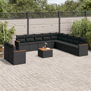 12-piece lounge set with cushions poly rattan black