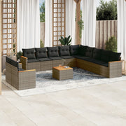 12-piece lounge set with cushions poly rattan grey