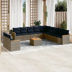12-piece garden lounge set with cushions, grey poly rattan
