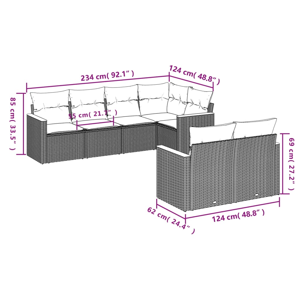 7-Delige Loungeset Met Kussens Poly Rattan Zwart