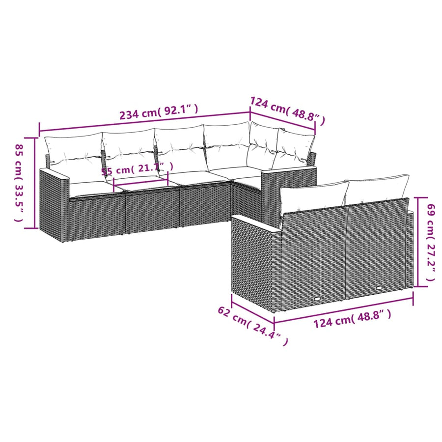 7-Delige Loungeset Met Kussens Poly Rattan Zwart