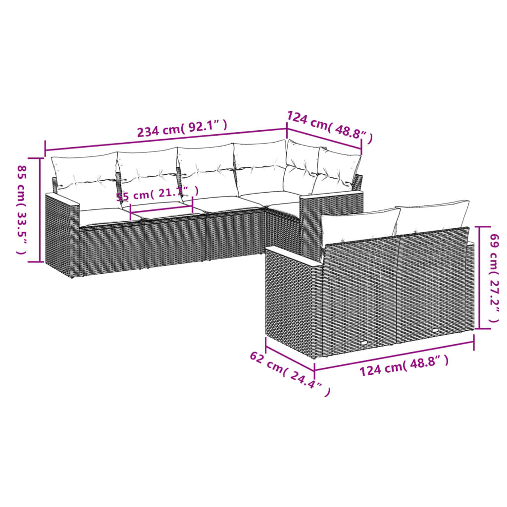7-Delige Loungeset Met Kussens Poly Rattan Zwart