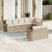 8-piece Lounge Set with Cushions Poly Rattan Beige