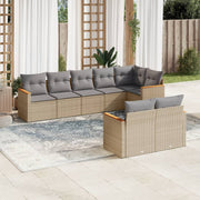 8-piece Lounge Set with cushions poly rattan mixed beige