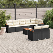 9-piece Lounge Set with cushions poly rattan black