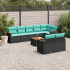 9-piece garden sofa set with cushions in black poly rattan