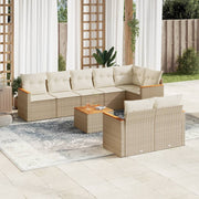 9-piece Lounge Set with Cushions Poly Rattan Beige