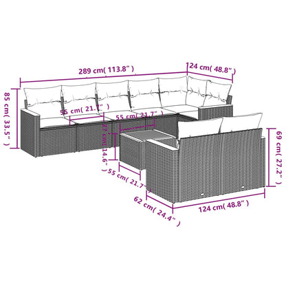 9-Delige Loungeset Met Kussens Poly Rattan Grijs