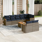 9-piece garden sofa set with cushions, grey poly rattan