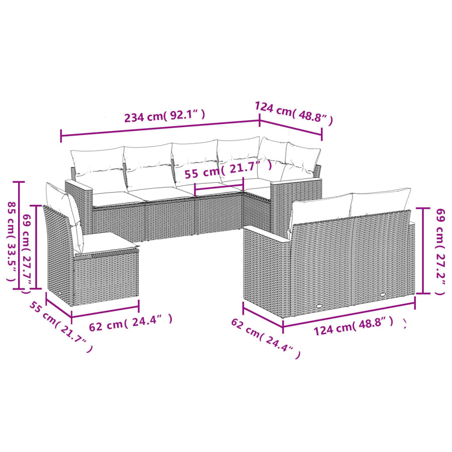 8-Delige Loungeset Met Kussens Poly Rattan Zwart