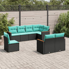 8-piece garden lounge set with cushions, black poly rattan