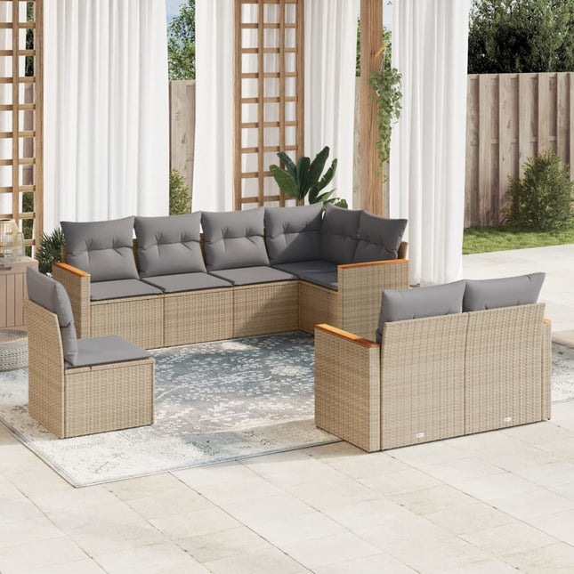 8-Delige Loungeset Met Kussens Poly Rattan Gemengd Beige