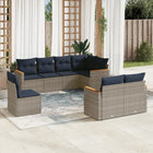 8-piece garden lounge set with cushions, grey poly rattan
