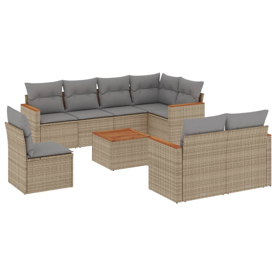 9-Delige Loungeset Met Kussens Poly Rattan Gemengd Beige