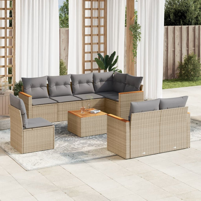 9-Delige Loungeset Met Kussens Poly Rattan Gemengd Beige