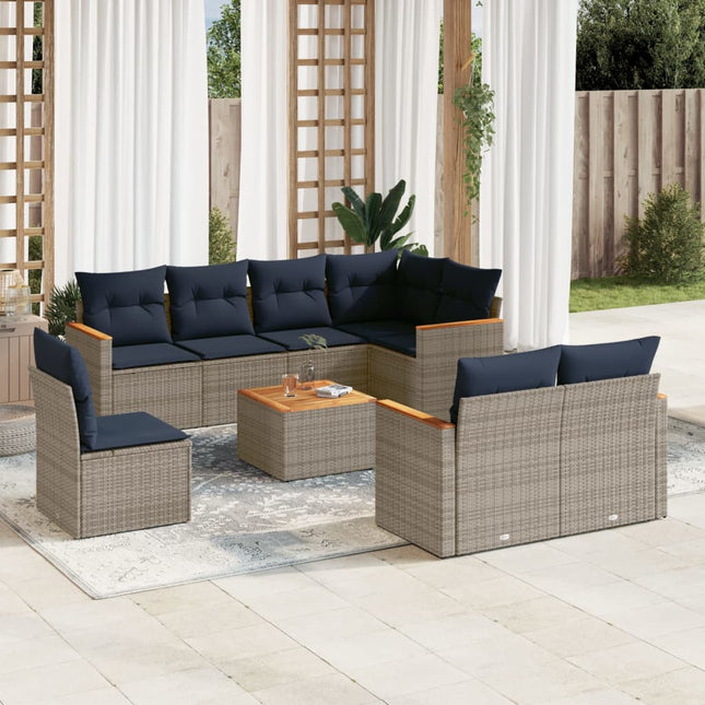 9-Delige Loungeset Met Kussens Poly Rattan Grijs