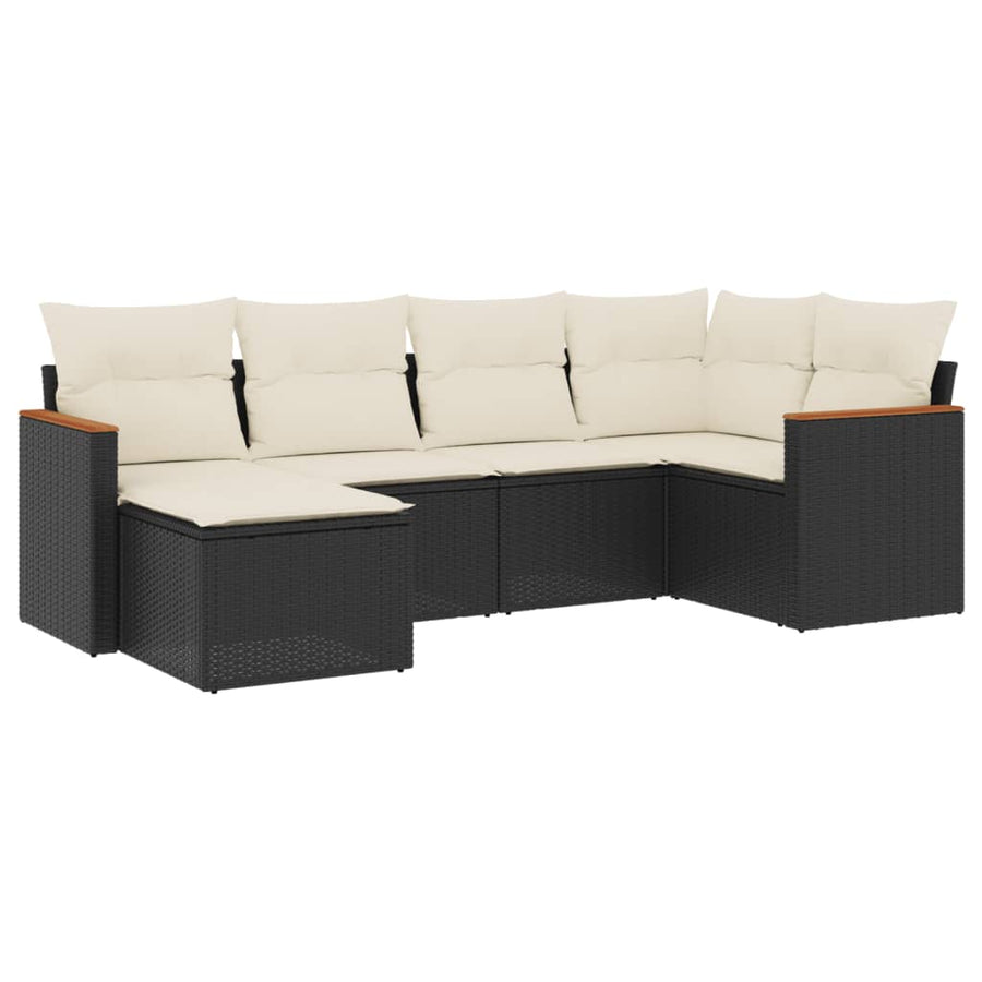 6-Delige Loungeset Met Kussens Poly Rattan Zwart